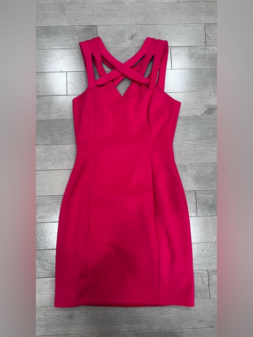 Guess Hot Pink Criss Cross Cutout Mini Bodycon Dress Gold Zip Size 2